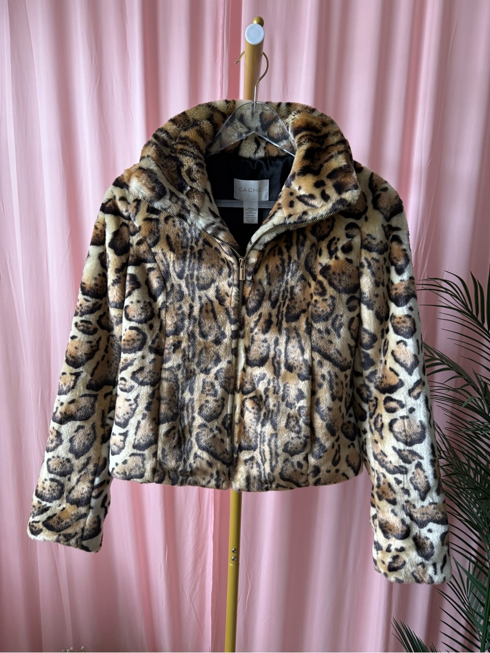 Vintage Caché Leopard Print Faux Fur Teddy Jacket Y2K Size XS